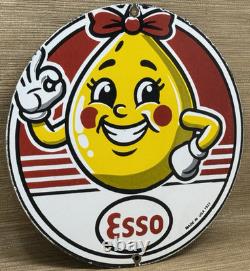 Vintage Esso Gasoline Porcelain Sign Gas Station Pump Plate Motor Oil Service