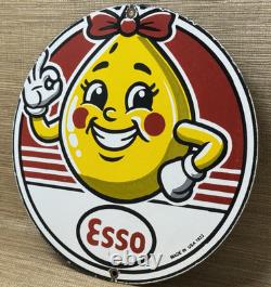 Vintage Esso Gasoline Porcelain Sign Gas Station Pump Plate Motor Oil Service