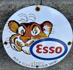 Vintage Esso Gasoline Porcelain Us Route 66 Gas Tiger Service Station Pump Sign