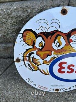 Vintage Esso Gasoline Porcelain Us Route 66 Gas Tiger Service Station Pump Sign