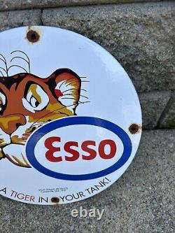 Vintage Esso Gasoline Porcelain Us Route 66 Gas Tiger Service Station Pump Sign