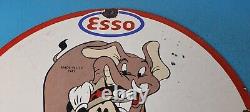 Vintage Esso Gasoline Sign Mickey Mouse Gas Service Station Porcelain Sign