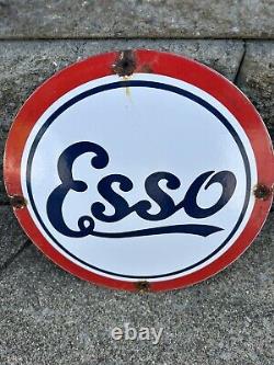 Vintage Esso Gasoline Sign Tiger Gas Service Station Auto Porcelain Sign