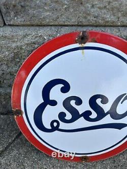 Vintage Esso Gasoline Sign Tiger Gas Service Station Auto Porcelain Sign