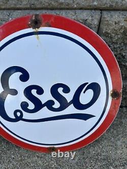 Vintage Esso Gasoline Sign Tiger Gas Service Station Auto Porcelain Sign