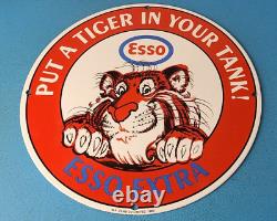 Vintage Esso Gasoline Sign Tiger Gas Service Station Auto Tank Porcelain Sign