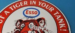 Vintage Esso Gasoline Sign Tiger Gas Service Station Auto Tank Porcelain Sign