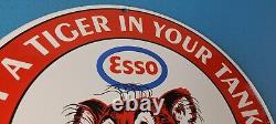 Vintage Esso Gasoline Sign Tiger Gas Service Station Auto Tank Porcelain Sign