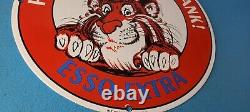 Vintage Esso Gasoline Sign Tiger Gas Service Station Auto Tank Porcelain Sign