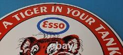 Vintage Esso Gasoline Sign Tiger Gas Service Station Auto Tank Porcelain Sign