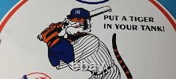 Vintage Esso Gasoline Sign Yankees Gas Service Station Baseball Porcelain Sign