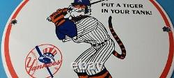 Vintage Esso Gasoline Sign Yankees Gas Service Station Baseball Porcelain Sign