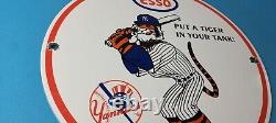 Vintage Esso Gasoline Sign Yankees Gas Service Station Baseball Porcelain Sign