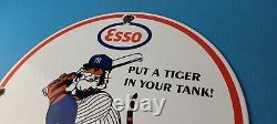 Vintage Esso Gasoline Sign Yankees Gas Service Station Baseball Porcelain Sign
