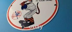 Vintage Esso Gasoline Sign Yankees Gas Service Station Baseball Porcelain Sign