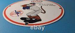Vintage Esso Gasoline Sign Yankees Gas Service Station Baseball Porcelain Sign