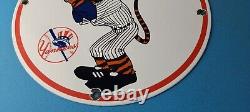 Vintage Esso Gasoline Sign Yankees Gas Service Station Baseball Porcelain Sign