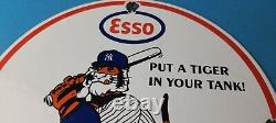 Vintage Esso Gasoline Sign Yankees Gas Service Station Baseball Porcelain Sign