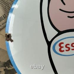 Vintage Esso Oil Drop Boy 12 Inch Convex Porcelain Enamel Sign