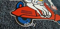 Vintage Esso Oil Drop Boy Girl Scooter 20 Porcelain Service Gasoline 2 Signs