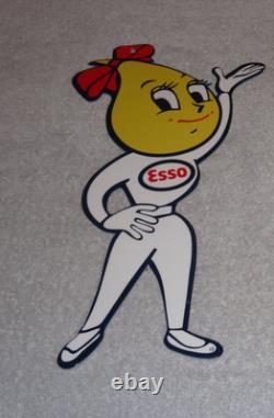 Vintage Esso Oil Drop Girl Woman 12 Enamel Metal Gasoline Oil Advertising Sign