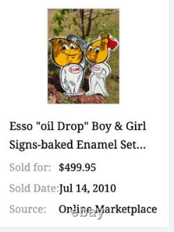 Vintage Esso Oil Drop Girl Woman 12 Enamel Metal Gasoline Oil Advertising Sign