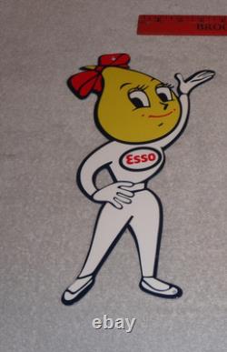 Vintage Esso Oil Drop Girl Woman 12 Enamel Metal Gasoline Oil Advertising Sign