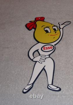 Vintage Esso Oil Drop Girl Woman 12 Enamel Metal Gasoline Oil Advertising Sign
