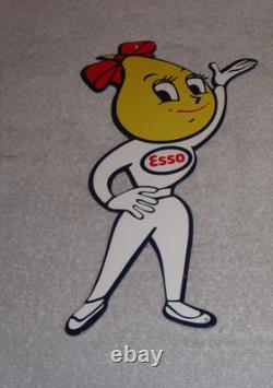Vintage Esso Oil Drop Girl Woman 12 Enamel Metal Gasoline Oil Advertising Sign