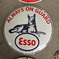 Vintage Esso On Guard 1962 Old Us Gasoline Oil Gas Pump Enamel Porcelain Sign