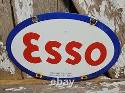 Vintage Esso Porcelain Sign 1957 Old 12 Gas Pump Plate Car Oil Service Station
