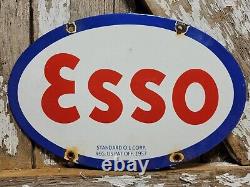 Vintage Esso Porcelain Sign 1957 Old 12 Gas Pump Plate Car Oil Service Station