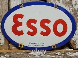 Vintage Esso Porcelain Sign 1957 Old 12 Gas Pump Plate Car Oil Service Station