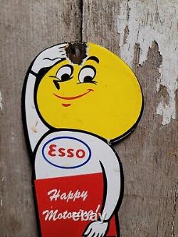 Vintage Esso Porcelain Sign Motor Oil Drop Boy Plaque Happy Motoring Service