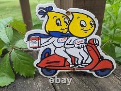 Vintage Esso Scooter Porcelain Enamel Gas Pump Door Sign 6 X 8