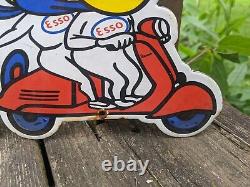 Vintage Esso Scooter Porcelain Enamel Gas Pump Door Sign 6 X 8
