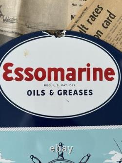 Vintage Essomarine Oils & Greases Gas Motor 12 Inch Porcelain Enamel Sign