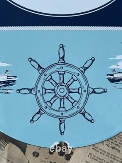 Vintage Essomarine Oils & Greases Gas Motor 12 Inch Porcelain Enamel Sign