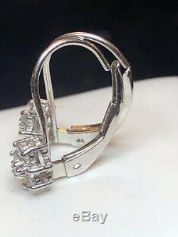 Vintage Estat 14k White Gold Natural Diamond Earrings Flower Designer Signed Aj