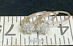 Vintage Estat 14k White Gold Natural Diamond Earrings Flower Designer Signed Aj