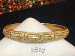 Vintage Estate 10k Gold Bracelet Bangle Greek Key Designer Signed Au Textured