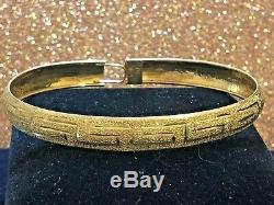 Vintage Estate 10k Gold Bracelet Bangle Greek Key Designer Signed Au Textured