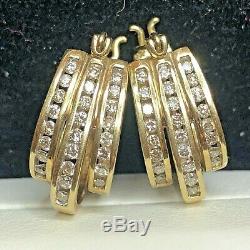 Vintage Estate 10k Gold Diamond Earrings Designer Signed Lgl Oval Triple Hoop