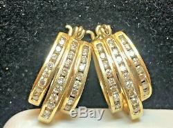 Vintage Estate 10k Gold Diamond Earrings Designer Signed Lgl Oval Triple Hoop