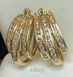 Vintage Estate 10k Gold Diamond Earrings Designer Signed Lgl Oval Triple Hoop