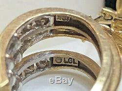 Vintage Estate 10k Gold Diamond Earrings Designer Signed Lgl Oval Triple Hoop