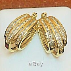 Vintage Estate 10k Gold Diamond Earrings Designer Signed Lgl Oval Triple Hoop