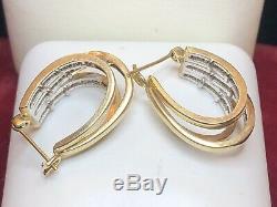 Vintage Estate 10k Gold Diamond Earrings Designer Signed Lgl Oval Triple Hoop