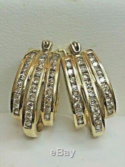 Vintage Estate 10k Gold Diamond Earrings Designer Signed Lgl Oval Triple Hoop