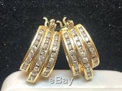 Vintage Estate 10k Gold Diamond Earrings Designer Signed Lgl Oval Triple Hoop